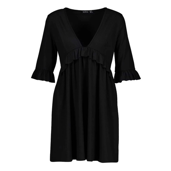 Boohoo Ribbed Ruffle Smock Dress - Picture 2 of 2